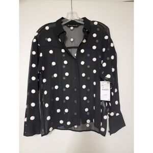 Zara Black Sheer Blouse with White Polka Dots